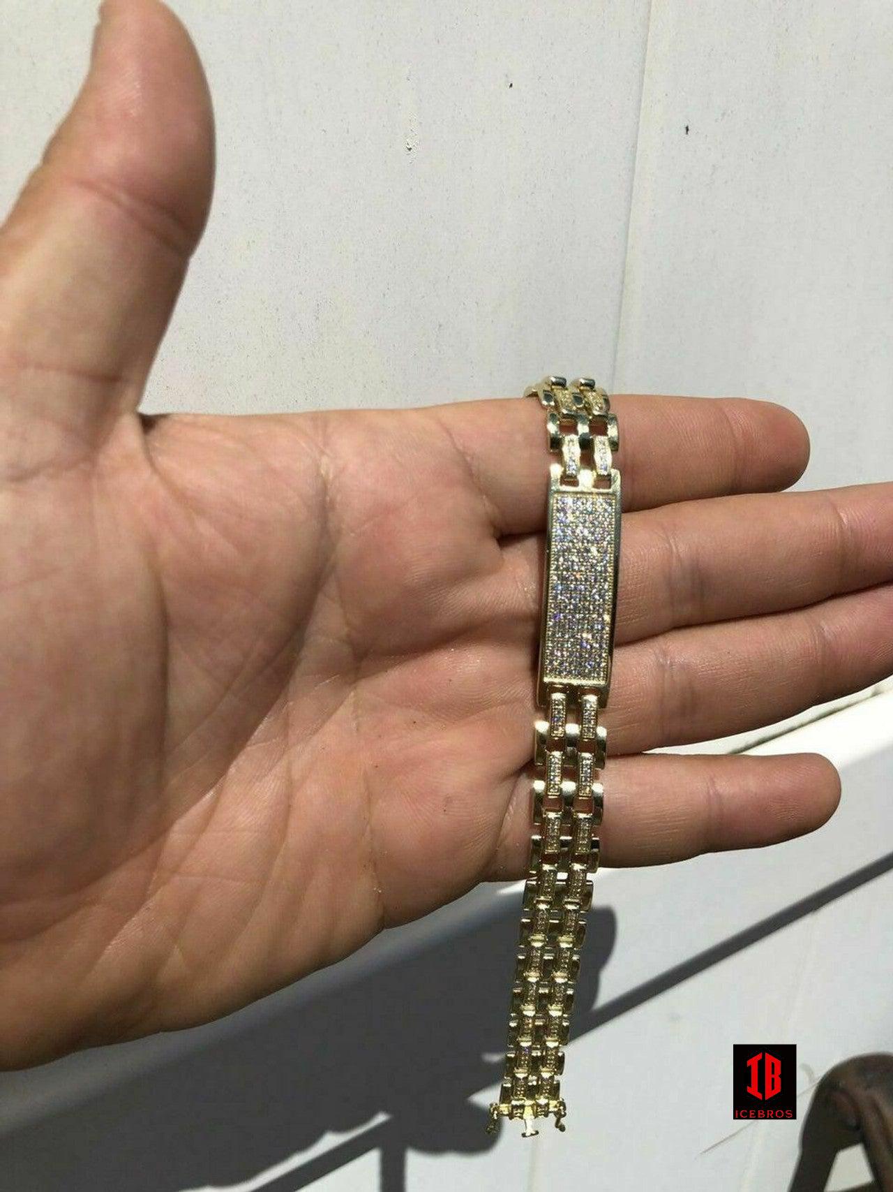 14k Gold Over Solid 925 Silver Diamonds Icy Hip Hop Men’s Presidential Bracelet