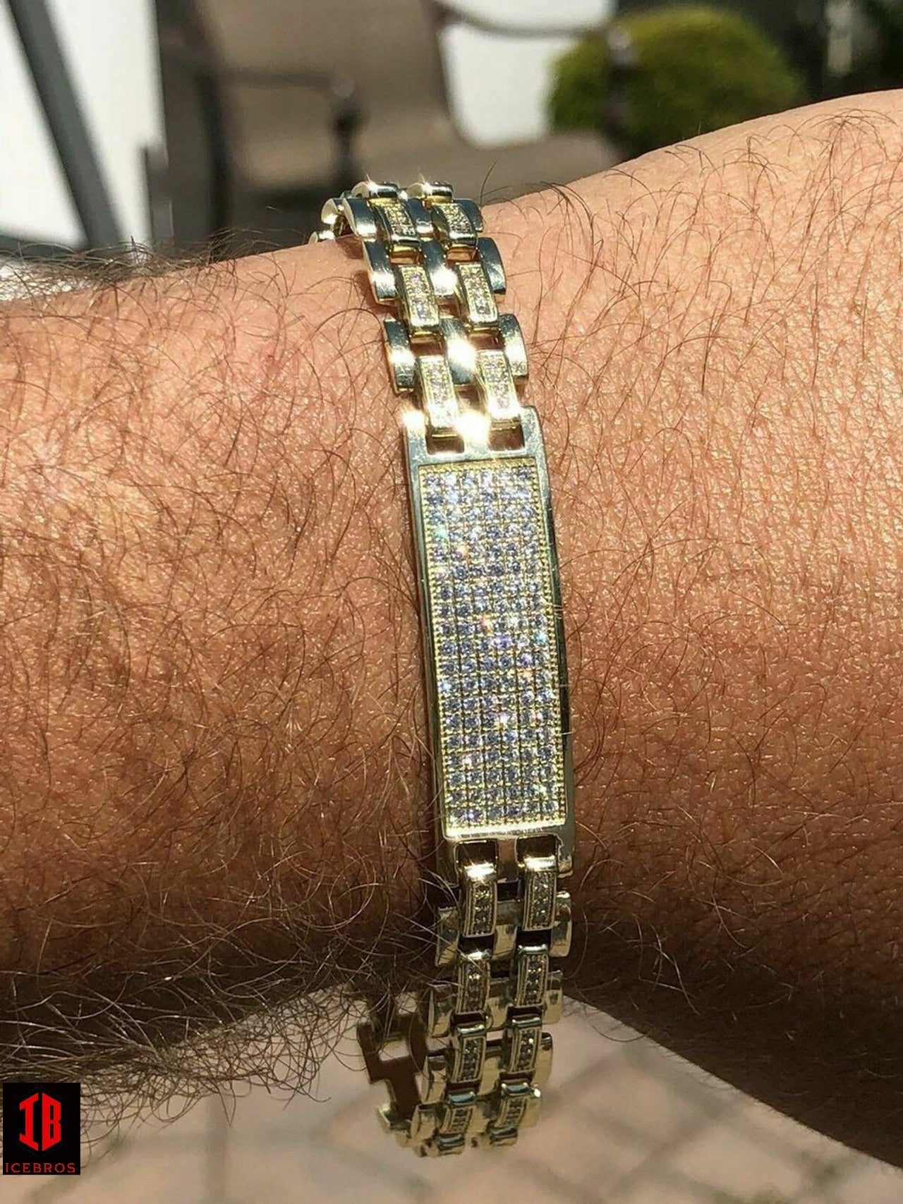 14k Gold Over Solid 925 Silver Diamonds Icy Hip Hop Men’s Presidential Bracelet