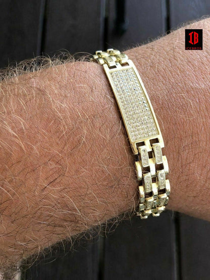 14k Gold Over Solid 925 Silver Diamonds Icy Hip Hop Men’s Presidential Bracelet