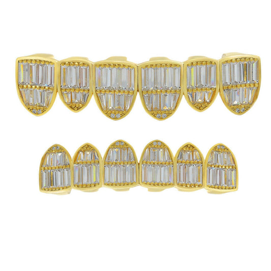 Gold Rhodium 925 Sterling Silver Grillz Baguette Iced Grills Top Or Bottom Teeth