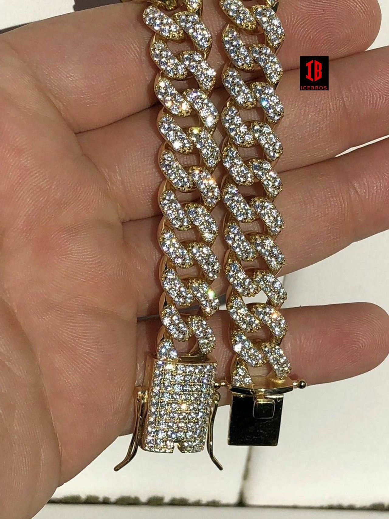 YELLOW GOLD Real Miami Cuban Link Bracelet Iced Diamond Out Solid 925 Sterling Silver HEAVY