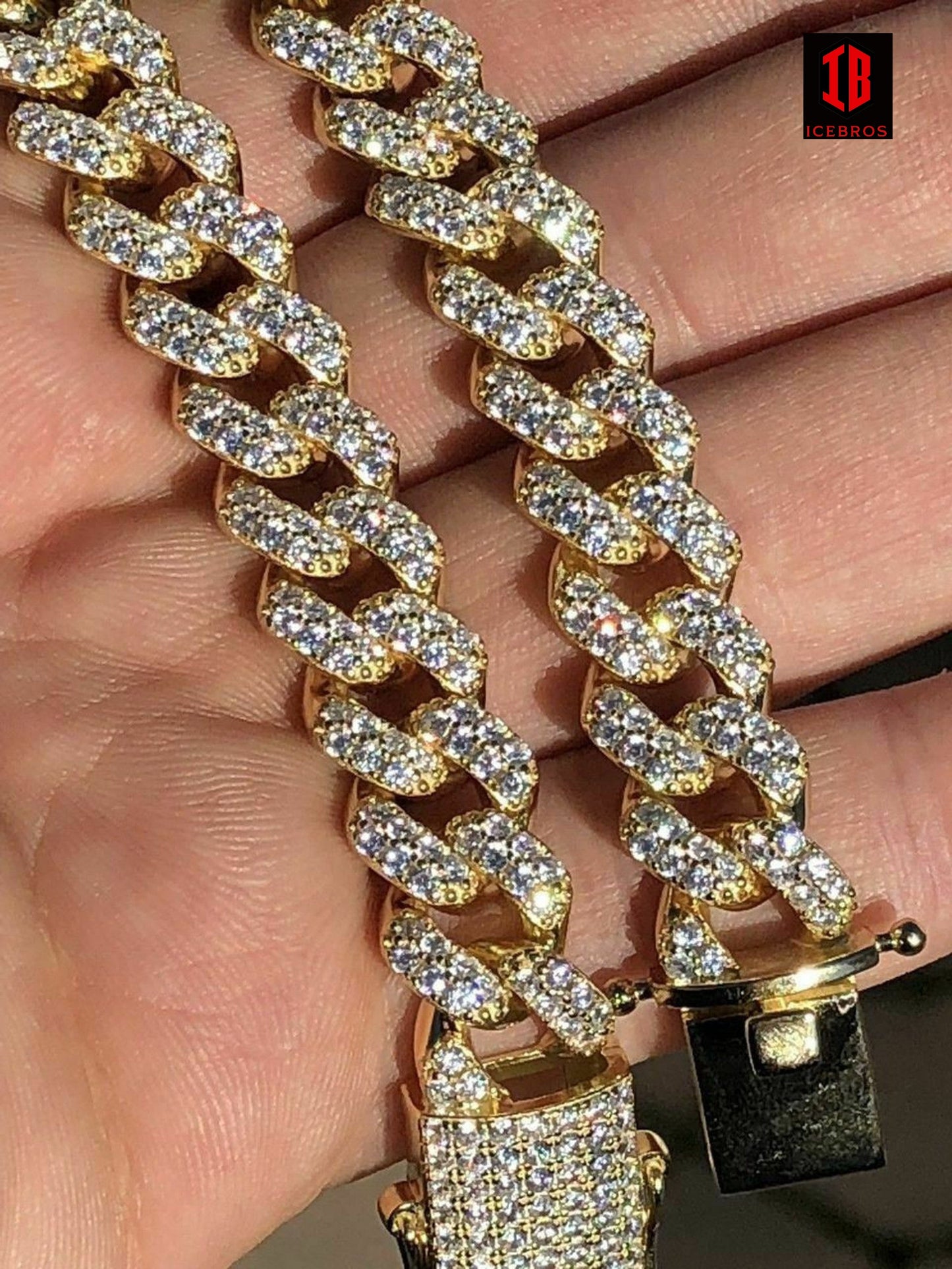 YELLOW GOLD Real Miami Cuban Link Bracelet Iced Diamond Out Solid 925 Sterling Silver HEAVY