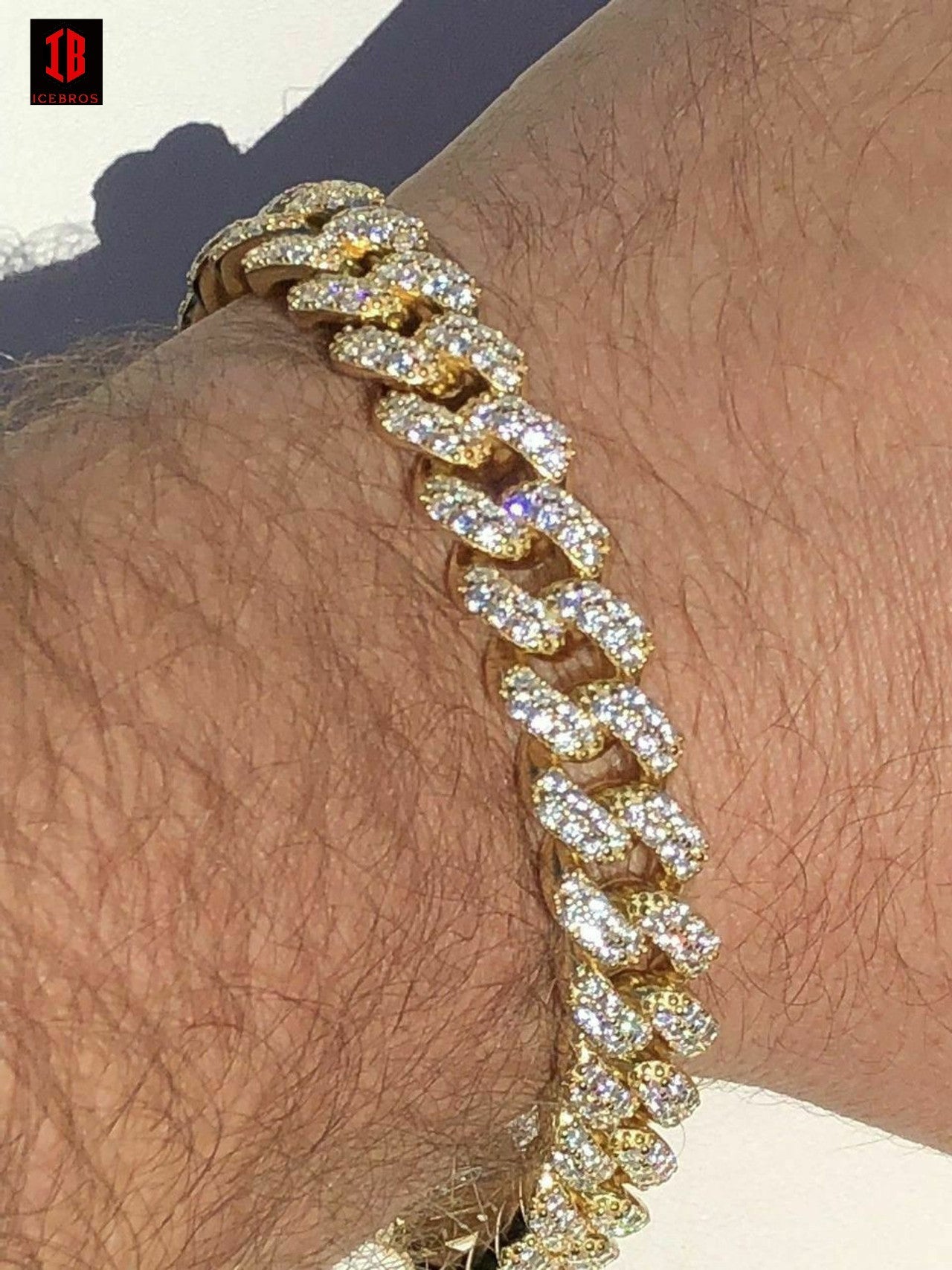 YELLOW GOLD Real Miami Cuban Link Bracelet Iced Diamond Out Solid 925 Sterling Silver HEAVY