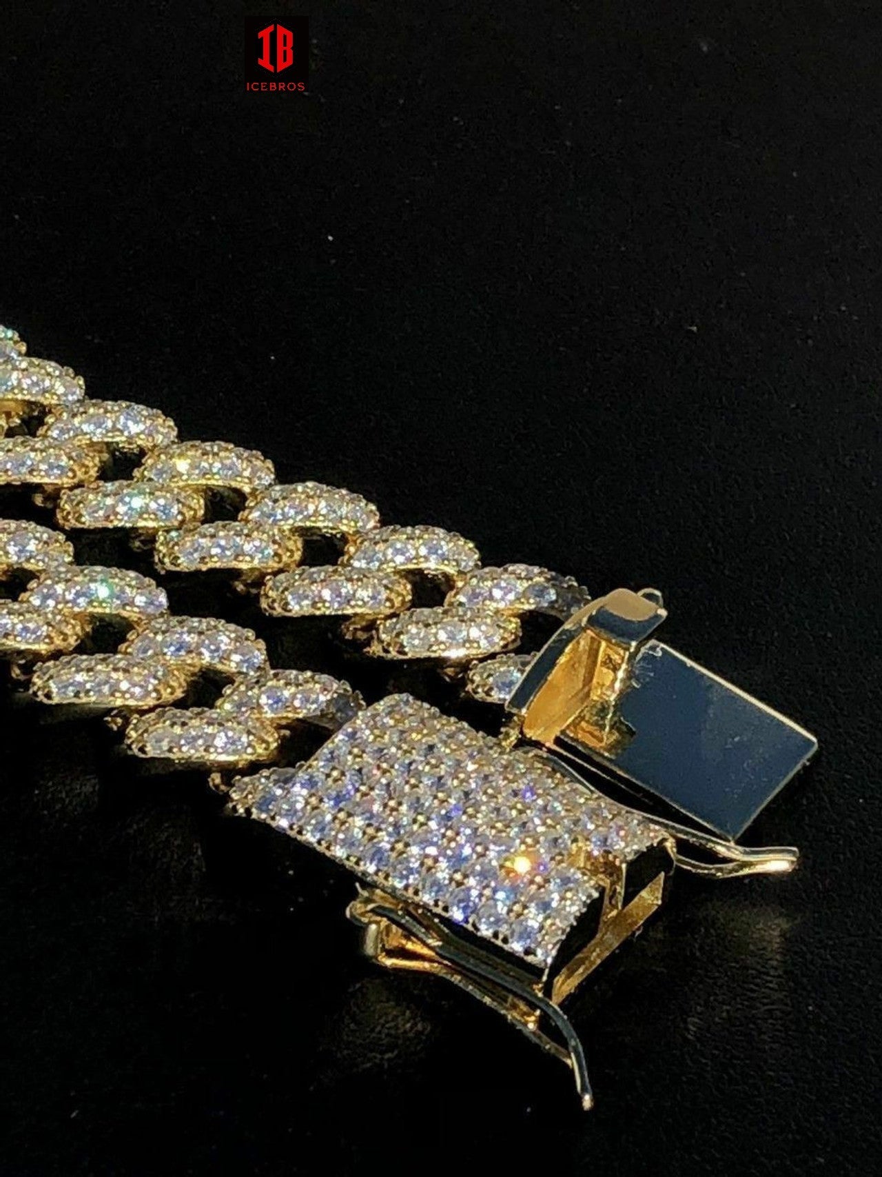 YELLOW GOLD Real Miami Cuban Link Bracelet Iced Diamond Out Solid 925 Sterling Silver HEAVY