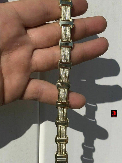 14k Gold Over Solid 925 Silver W. 8ct Diamonds Icy Hip Hop Men’s Bracelet Custom