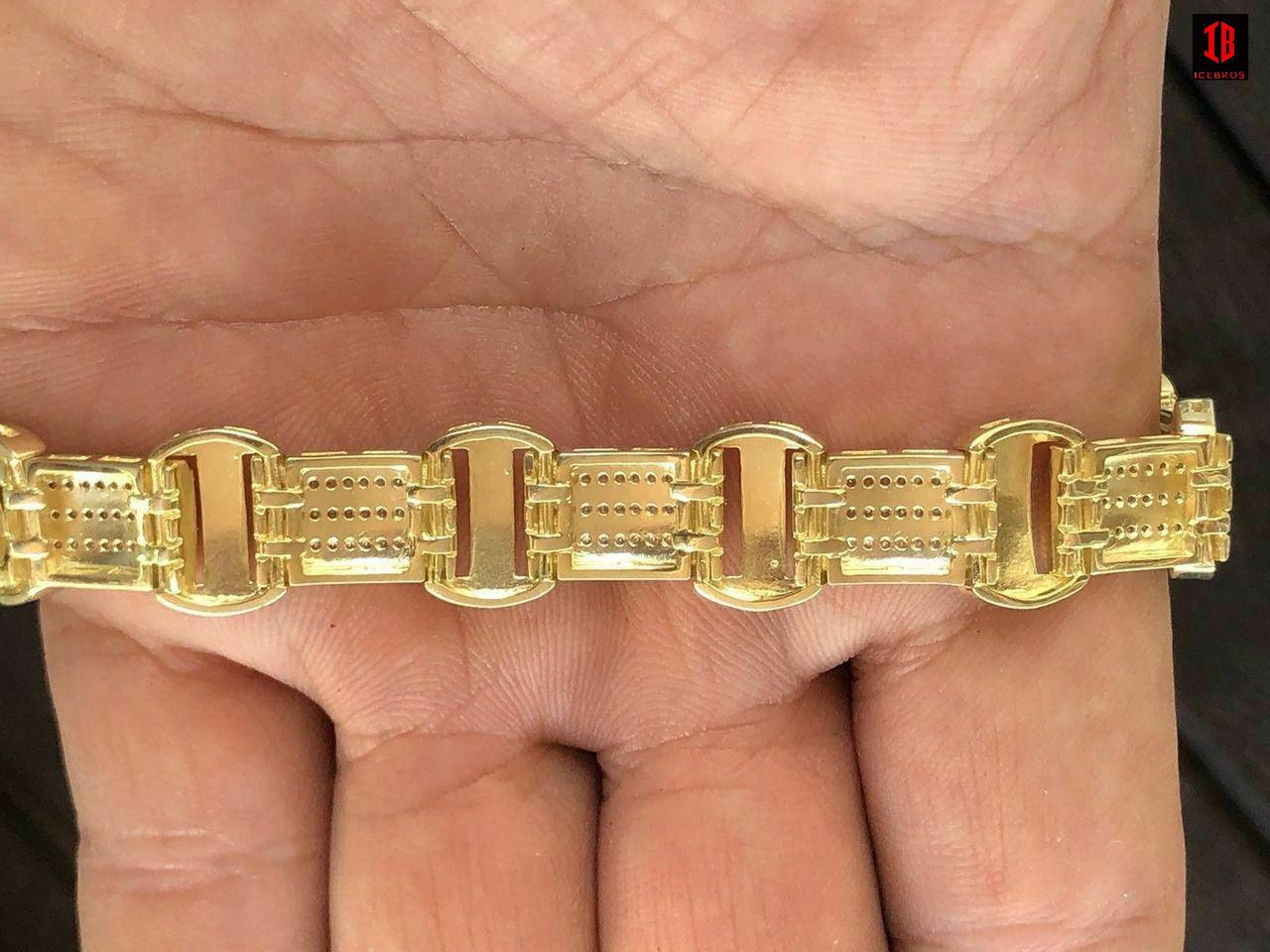 14k Gold Over Solid 925 Silver W. 8ct Diamonds Icy Hip Hop Men’s Bracelet Custom