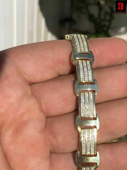 White Gold Over Solid 925 Silver W. 8ct Diamonds Icy Hip Hop Men’s Bracelet Custom