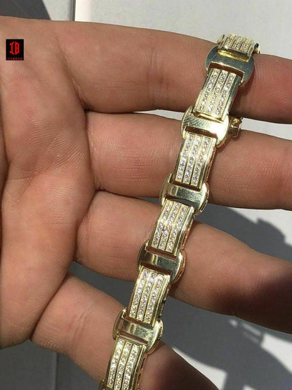 White Gold Over Solid 925 Silver W. 8ct Diamonds Icy Hip Hop Men’s Bracelet Custom