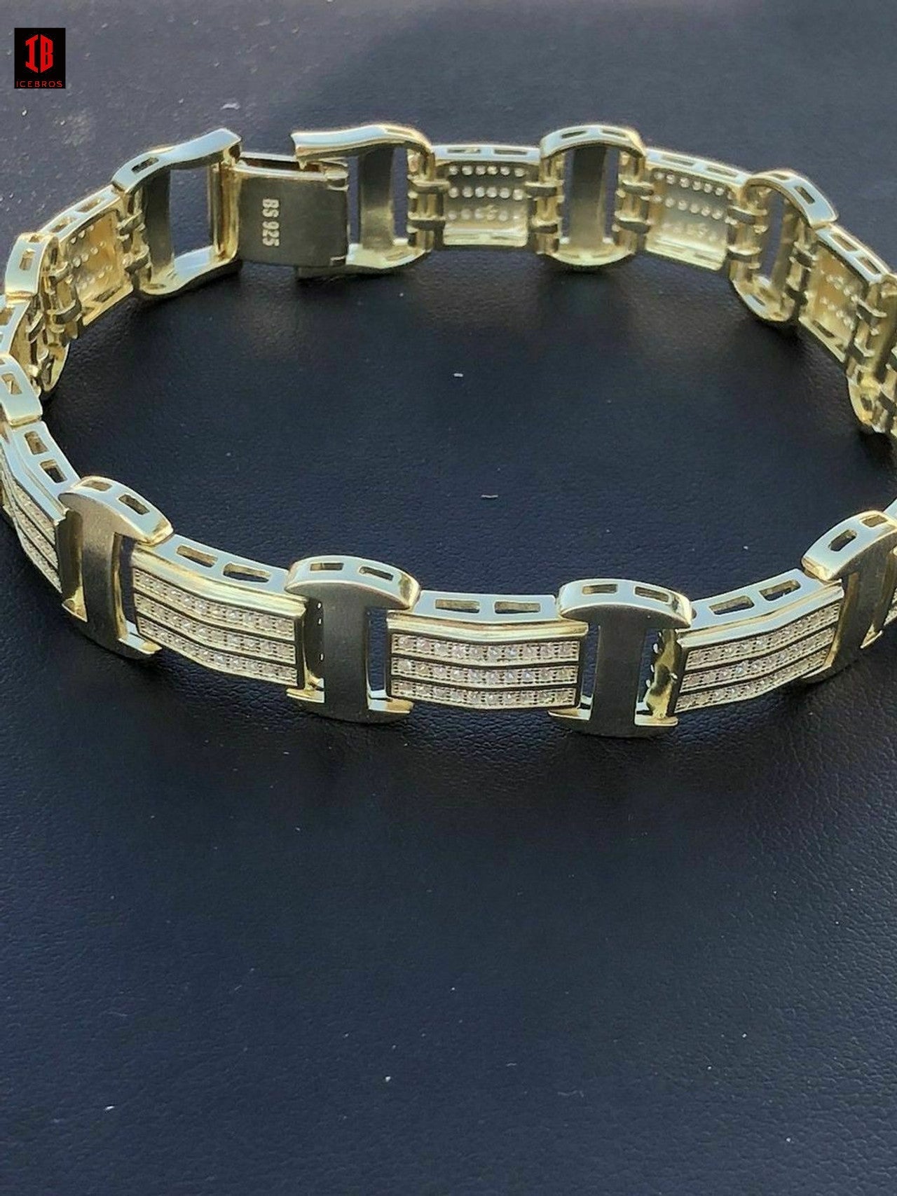 White Gold Over Solid 925 Silver W. 8ct Diamonds Icy Hip Hop Men’s Bracelet Custom