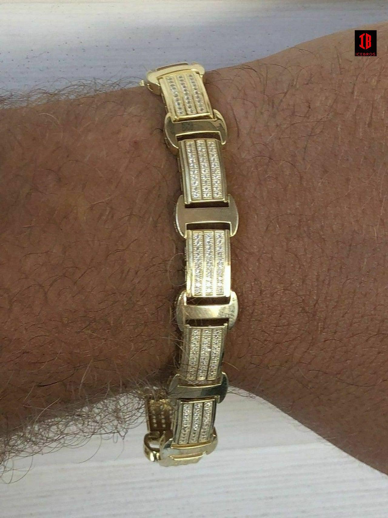 14k Gold Over Solid 925 Silver W. 8ct Diamonds Icy Hip Hop Men’s Bracelet Custom