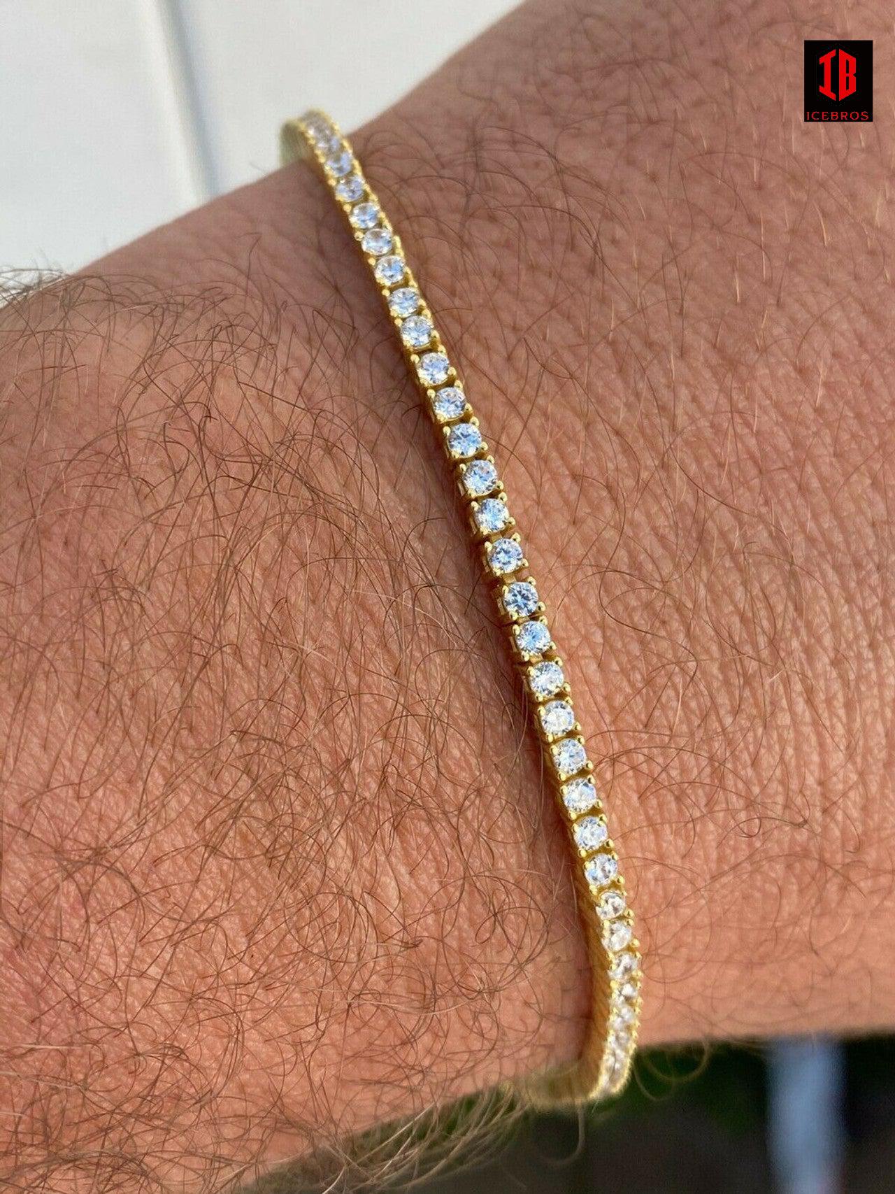 2mm White Gold Moissanite Diamond Micro Tennis Chain Bracelet 925 Sterling Silver Bracelet