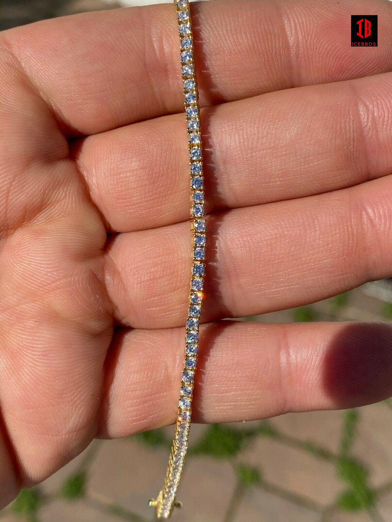 2mm White Gold Moissanite Diamond Micro Tennis Chain Bracelet 925 Sterling Silver Bracelet