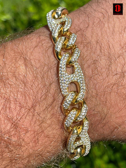 YELLOW GOLD Mens Miami Cuban Iced Gucci Link Bracelet Solid 925 Silver Hip Hop Flooded Out