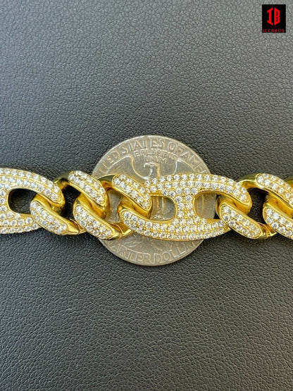 YELLOW GOLD Mens Miami Cuban Iced Gucci Link Bracelet Solid 925 Silver Hip Hop Flooded Out