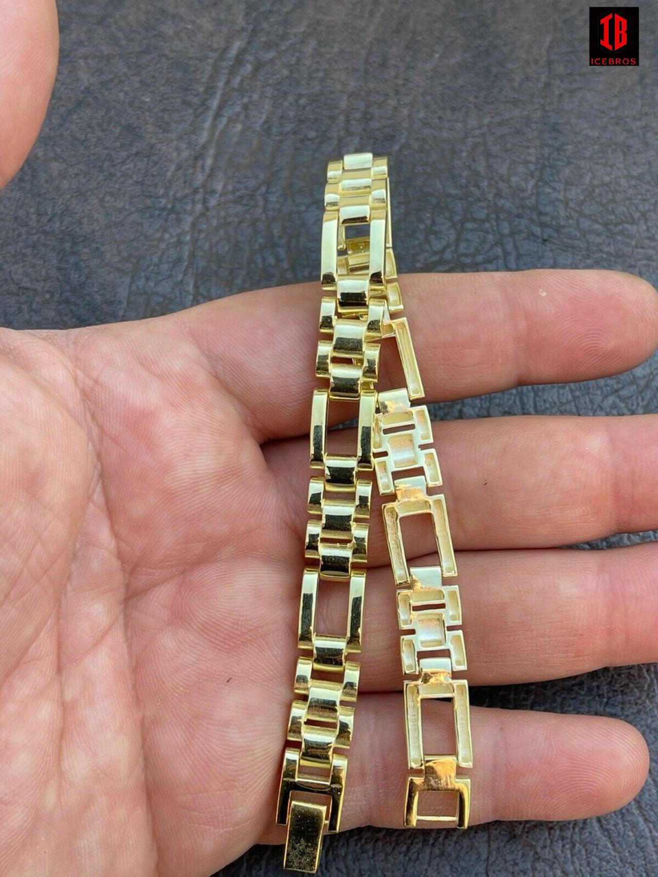 14k Gold Over Vermeil 925 Sterling Silver Plain Presidential Link Panther Bracelet