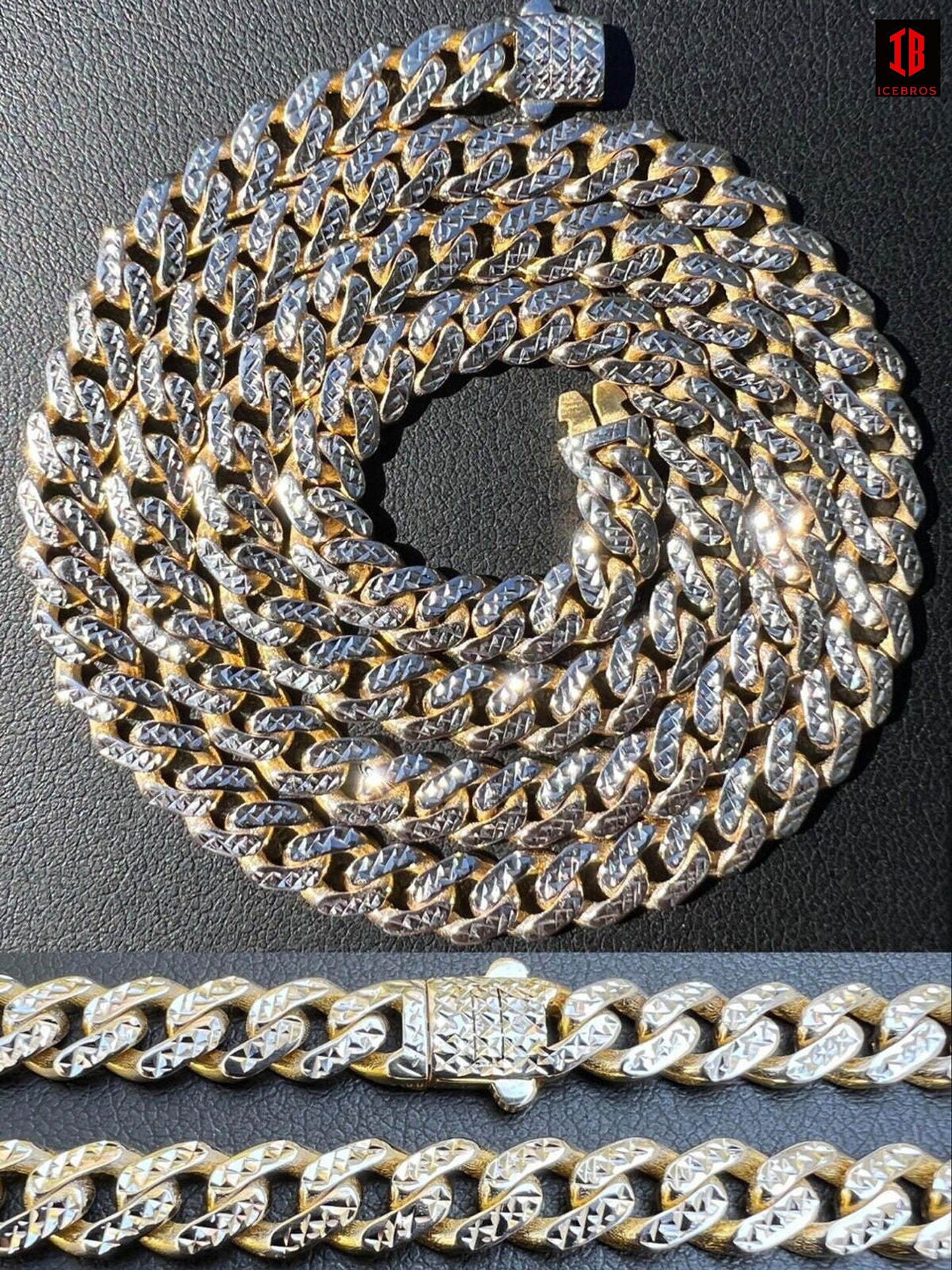 14kT HOLLOW Light 6.5mm Genuine Yellow Gold Miami Cuban Link Chain Diamond Cut Necklace Two Tone