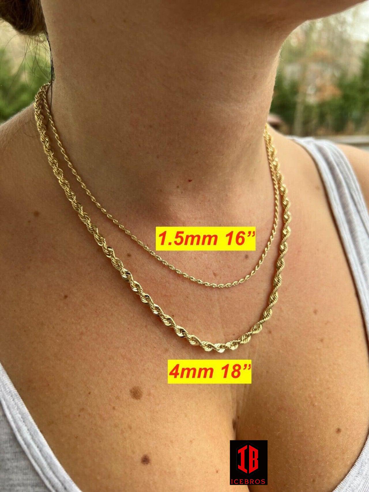 14k HOLLOW LIGHT Men's Women's Genuine ITALIAN Gold Rope Chain Necklace 1.5mm-4.5mm