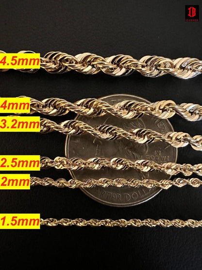 14k HOLLOW LIGHT Men's Women's Genuine ITALIAN Gold Rope Chain Necklace 1.5mm-4.5mm