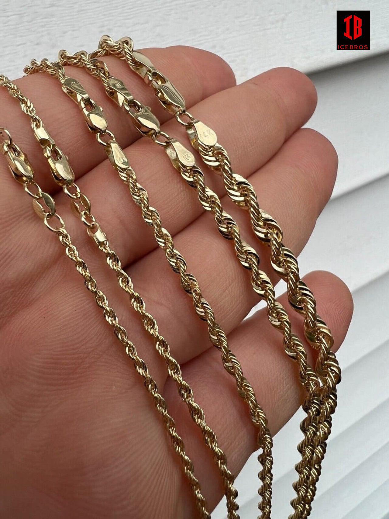 14k HOLLOW LIGHT Men's Women's Genuine ITALIAN Gold Rope Chain Necklace 1.5mm-4.5mm