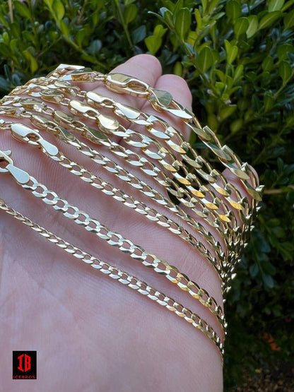 14k Solid Genuine Yellow Gold Curb Miami Cuban Link Chain 16-30inch 2.5-12mm Chain