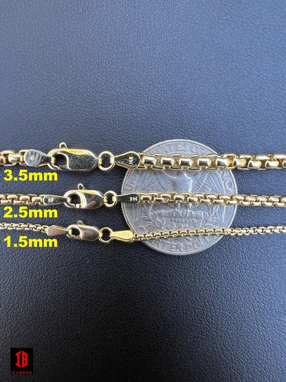 14kt Real Genuine Yellow Gold Rounded Box Rolo Chain 1.5mm-3.5mm 16-24inch Necklace