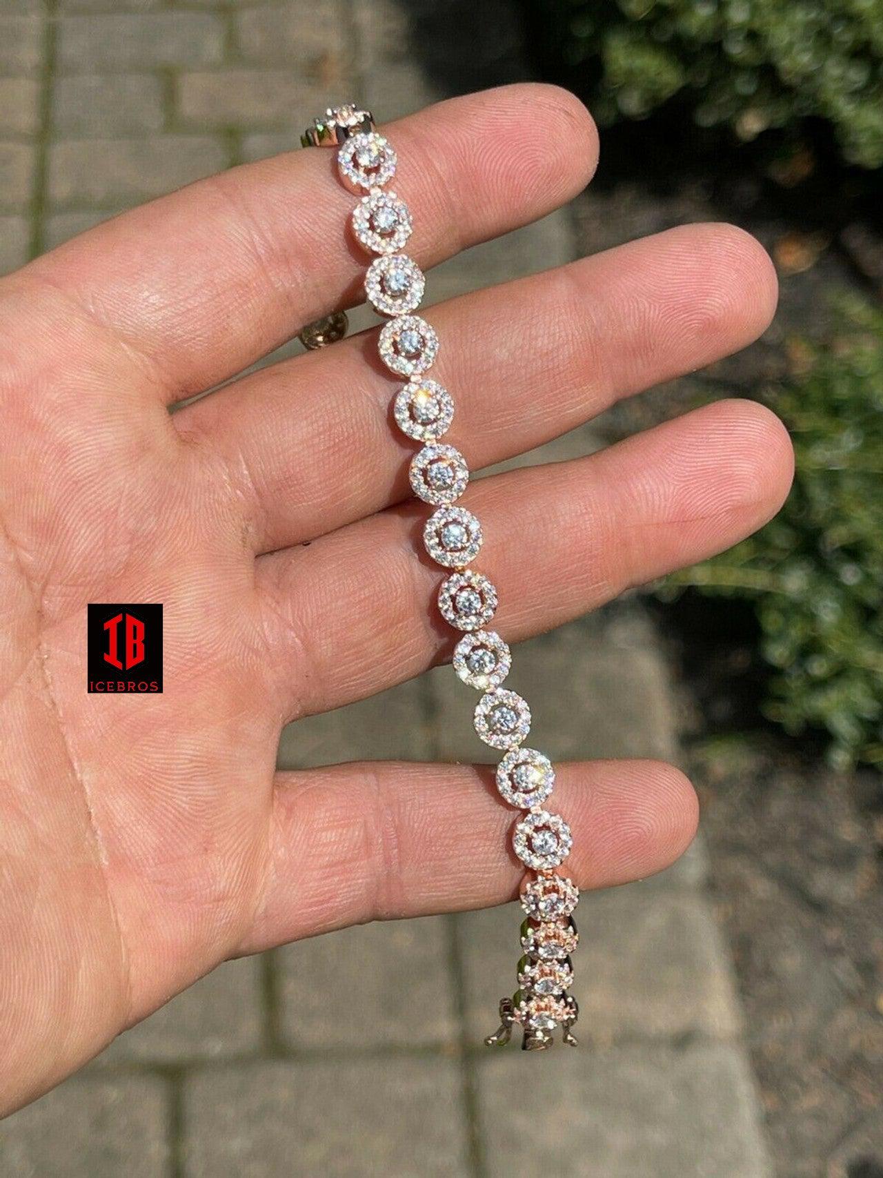 ROSE GOLD Solid 925 Sterling Silver Tennis Bracelet Real Iced Flooded Out Diamond 7-8.5inch