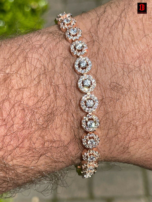 ROSE GOLD Solid 925 Sterling Silver Tennis Bracelet Real Iced Flooded Out Diamond 7-8.5inch