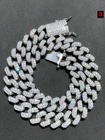 WHITE GOLD Real Miami Cuban Link Chain Iced Diamond Out Solid 925 Sterling Silver Necklace