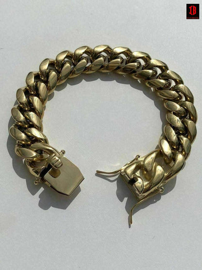 (18MM) Mens Miami Cuban Link Bracelet - Gold Plated Stainless Steel 8-18mm Yellow/Rose/White