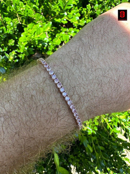 3mm Pink Stone CZ Tennis Bracelet Vermeil 925 Sterling Silver 14k Rose Gold Plated