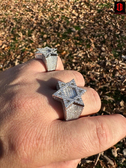 a person wearing two Jewish Star of David Moissanite Ring