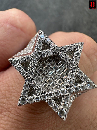 Star Of David Baguette VVS Moissanite Diamond Men's 925 Sterling Silver Ring