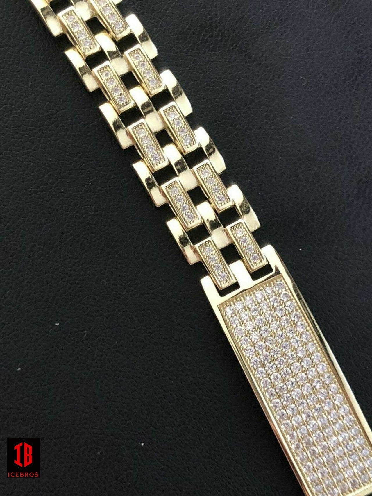 14k Gold Over Solid 925 Silver Diamonds Icy Hip Hop Men’s Presidential Bracelet