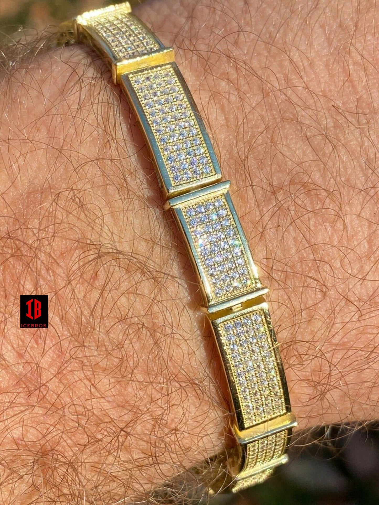 RHODIUM Gold Over Solid 925 Sterling Silver Mens Iced Flooded Out Bracelet Diamond