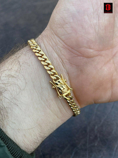 Miami Cuban Link Chain Bracelet 14k Gold Over Stainless Steel (4-14mm)