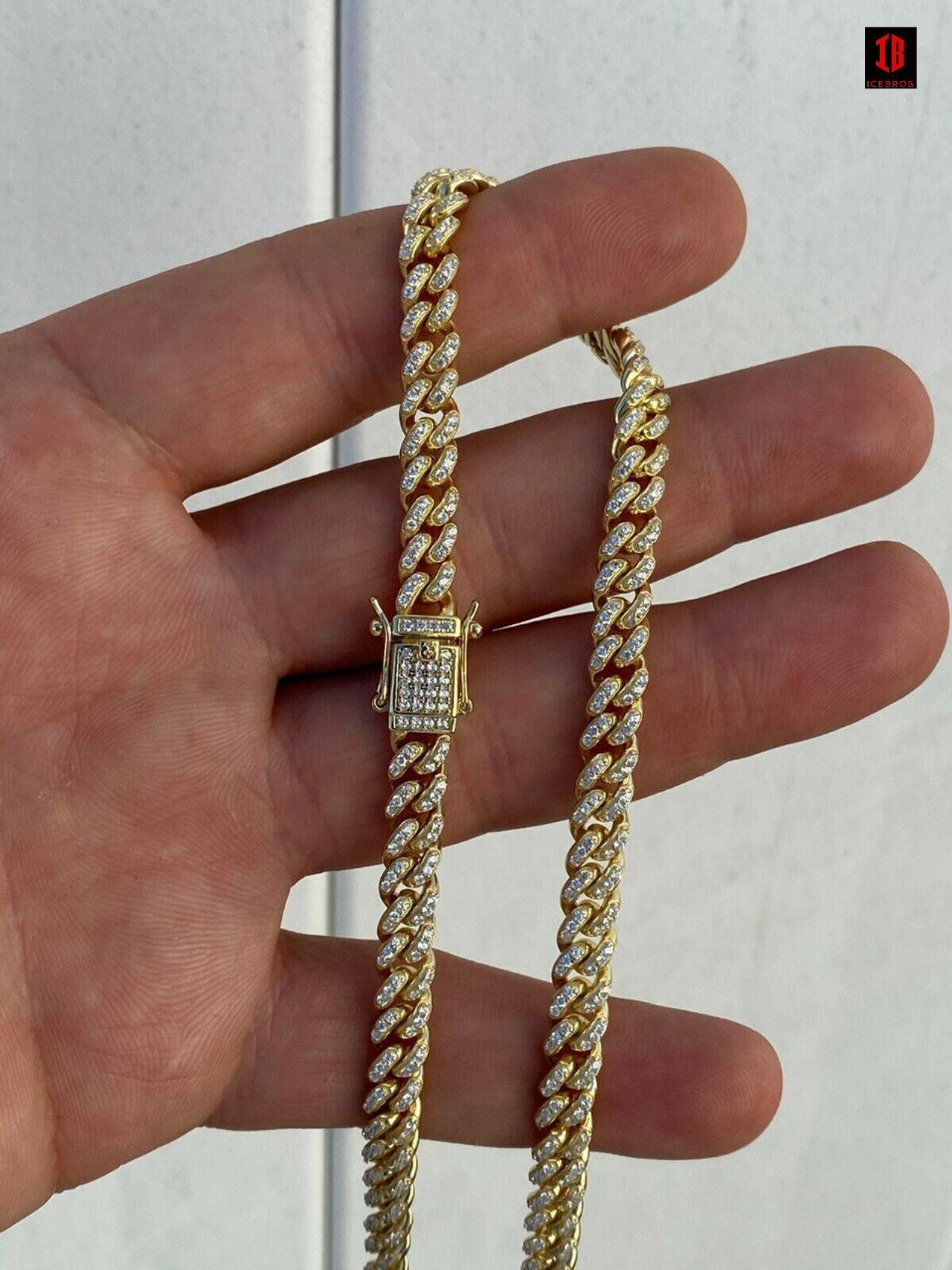 YELLOW GOLD 6mm Miami Cuban Iced 14k Gold Solid 925 Silver Chain Necklace 16-30inch Men Ladies