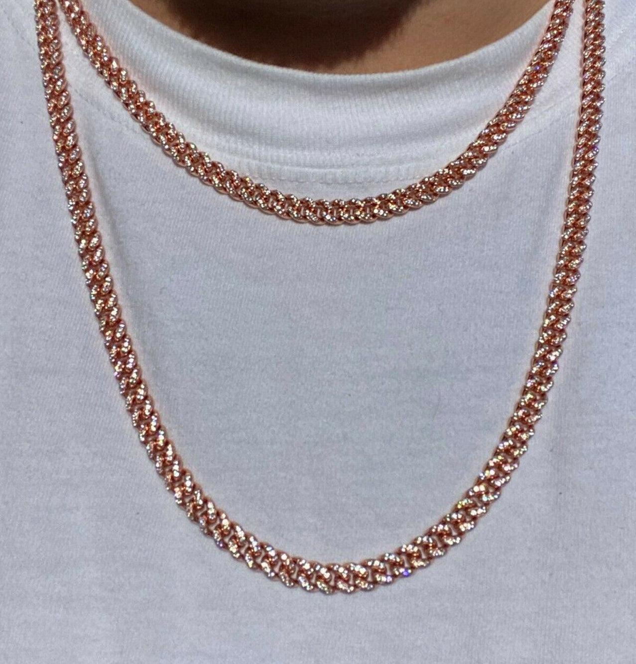 YELLOW GOLD 6mm Miami Cuban Iced 14k Gold Solid 925 Silver Chain Necklace 16-30inch Men Ladies