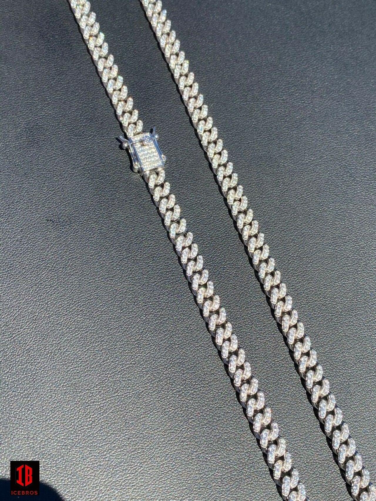 WHITE GOLD 6mm Miami Cuban Iced 14k Gold Solid 925 Silver Chain Necklace 16-30" Men Ladies