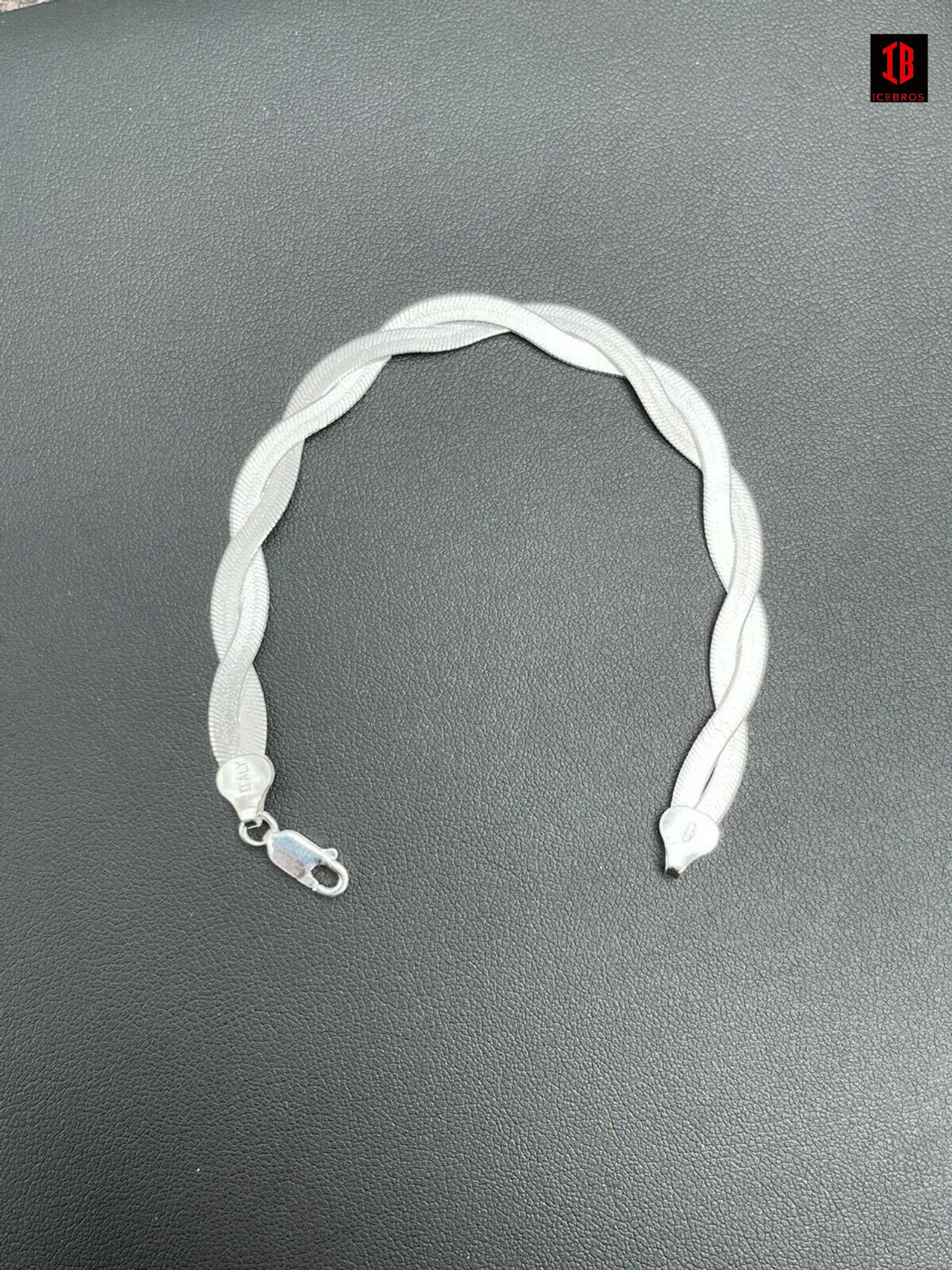 WHITE Gold Over Solid 925 Silver Twisted Braided Herringbone Bracelet 6inch - 8.5inch