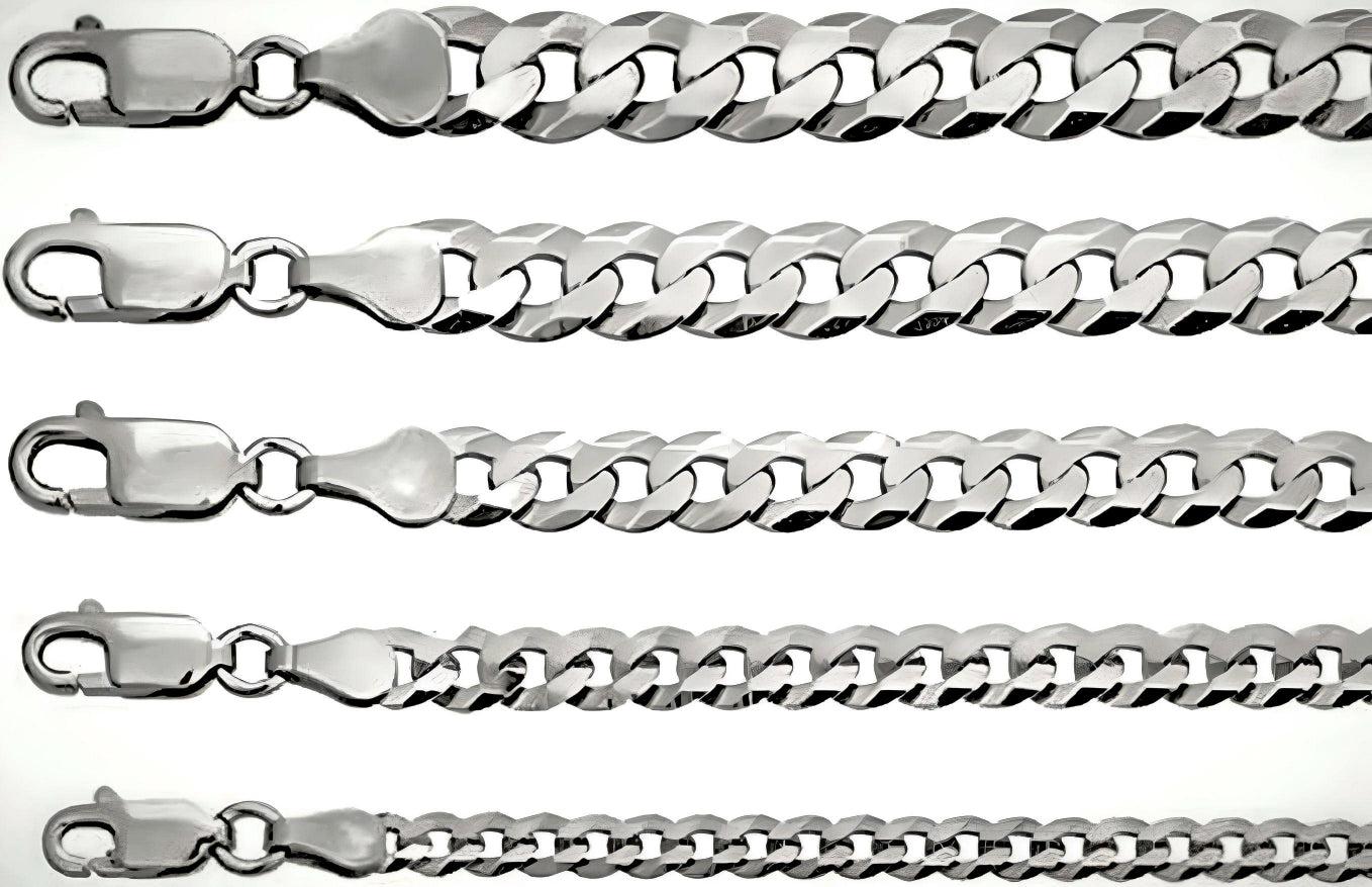 White Gold Vermeil Over Solid Italian 925 Silver Flat Miami Cuban Link Chain Necklace (3-11mm)