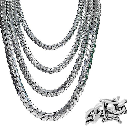 925 Vermeil Sterling Silver Men's Miami Cuban Link Chain Necklace Box Clasp (5-14mm)