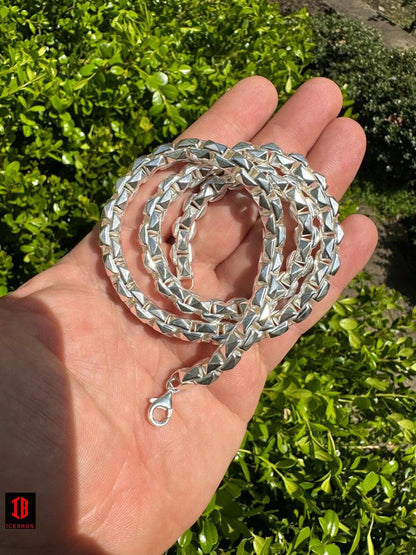8mm 925 Sterling Silver Men's Diamond Spiked Cut Rolo Shiny Link Chain