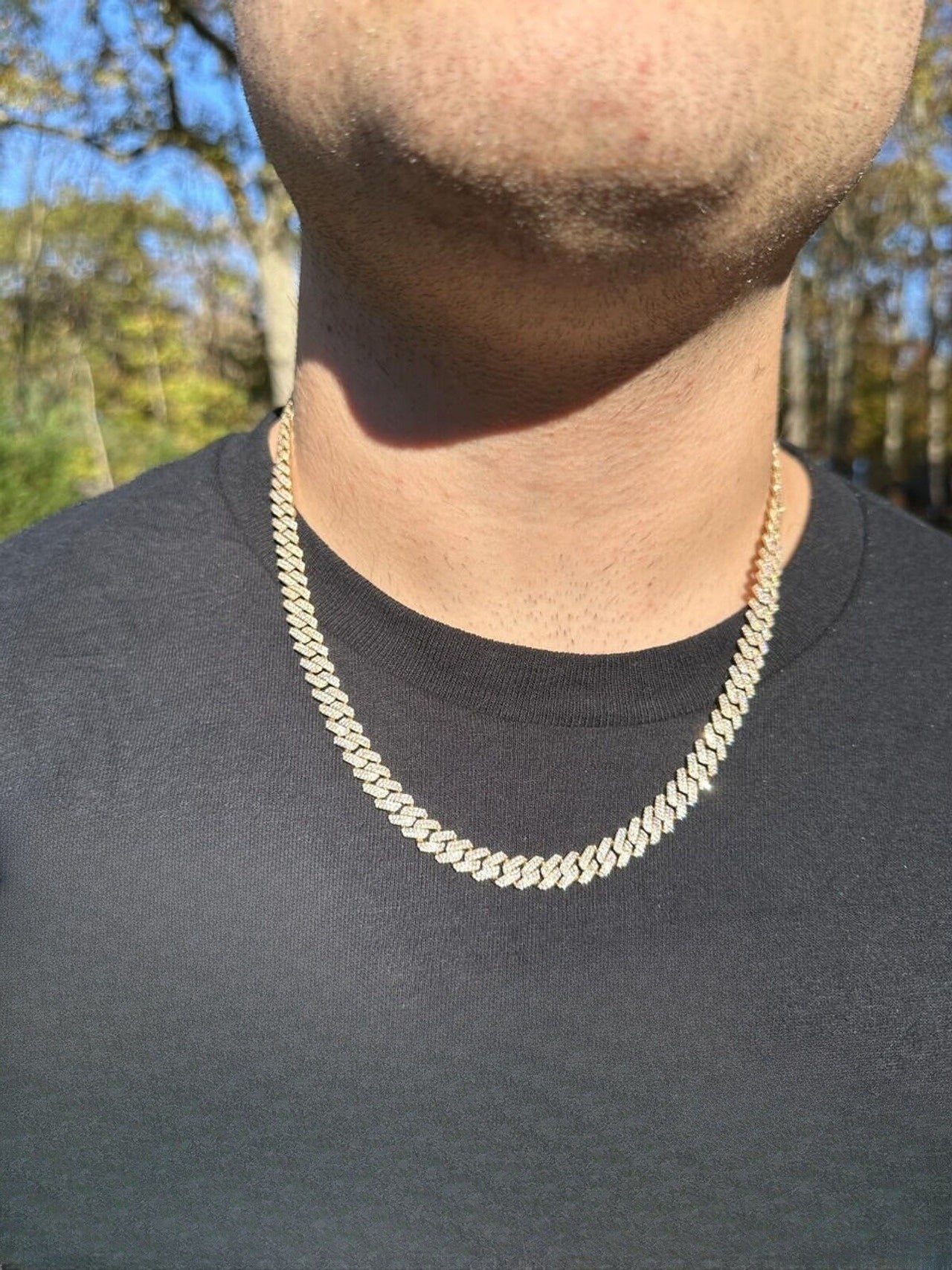 8mm Solid 14k Gold MOISSANITE Real Miami Cuban Link Prong Chain Iced Necklace