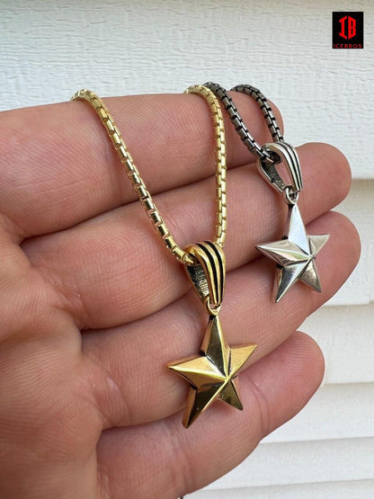 925 Silver 14k Gold Vermeil Star Superstar Oxidized Pendant Necklace Charm