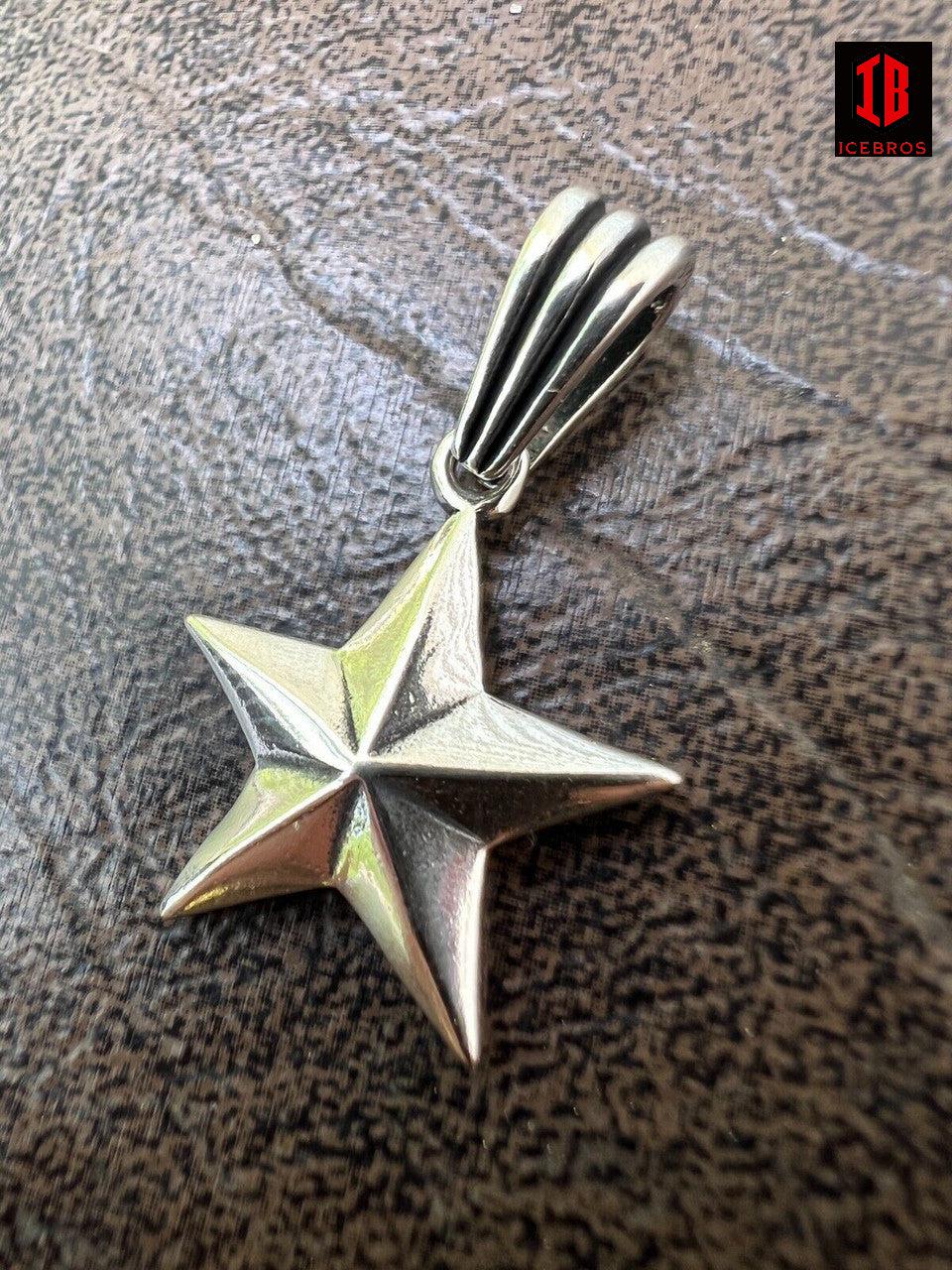 925 Silver 14k Gold Vermeil Star Superstar Oxidized Pendant Necklace Charm