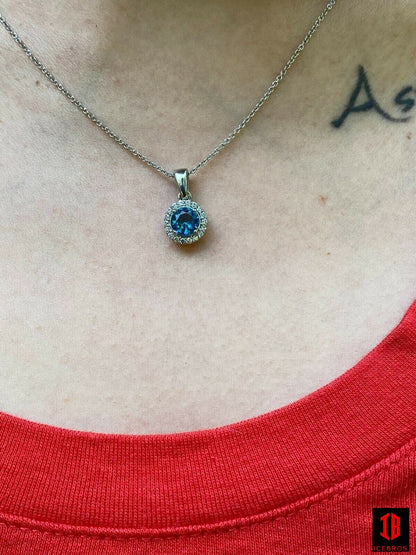 925 Silver Blue Aquamarine Diamond Ring Pendant Necklace Earrings Jewelry Set