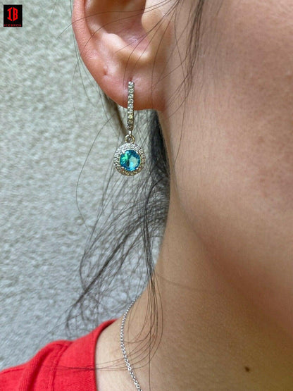925 Silver Blue Aquamarine Diamond Ring Pendant Necklace Earrings Jewelry Set