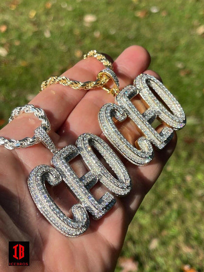925 Silver 10k Gold Large Iced Diamond CEO Big Boss Necklace Pendant Hip Hop