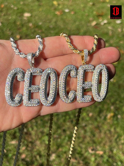 925 Silver 10k Gold Large Iced Diamond CEO Big Boss Necklace Pendant Hip Hop