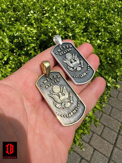 925 Silver Matte Gold US Army Armed Forces Military Soldier Dog Tag Pendant Necklace
